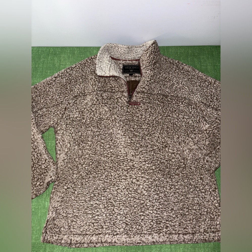 True Grit Brown and Cream Sherpa Quarter-Zip Sweater Pullover